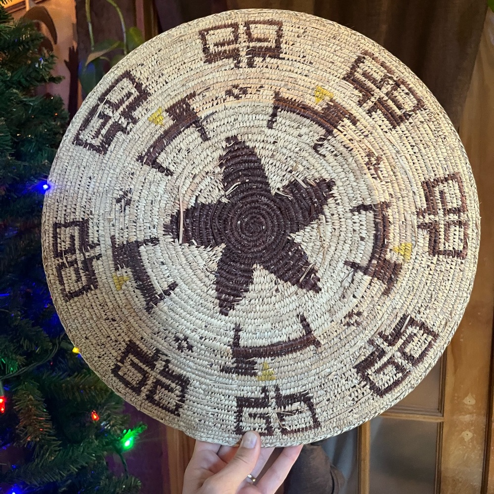 Native American Natural Fiber Handwoven Brown and Cream Mother In Law Basket - Picture 4 of 5